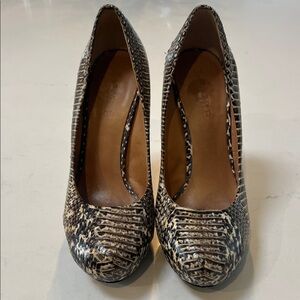 L.A.M.B. Snakeskin Patterned Heels in Black and Brown